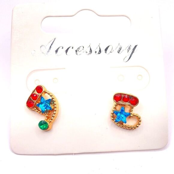 Gold Asymmetrical Christmas stud earrings - Picture 1 of 3